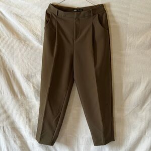 Zara Olive High-Waist Ankle Pants